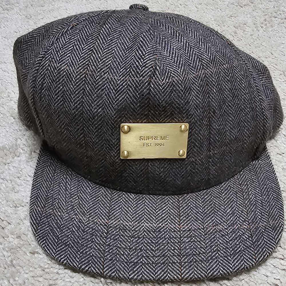 Supreme NYC leather strap hat herringbone